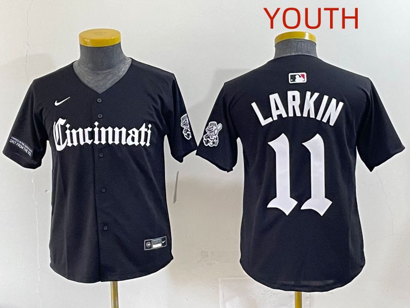 Youth 2025 Cincinnati Reds #11 Larkin Black Five generations Joint Name Nike MLB Jersey style 10